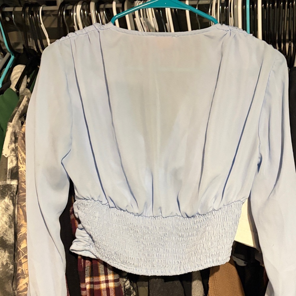 Light Blue Women's Ruched Top - Picture 6 of 8
